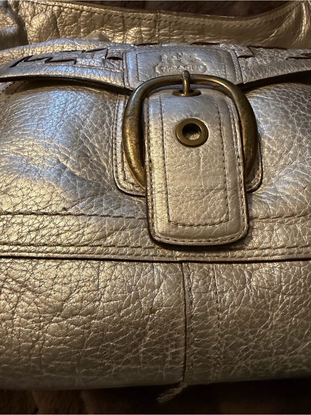 Coach Metallic Silver Leather Shoulder Bag with Matching Wallet - Picture 7 of 15